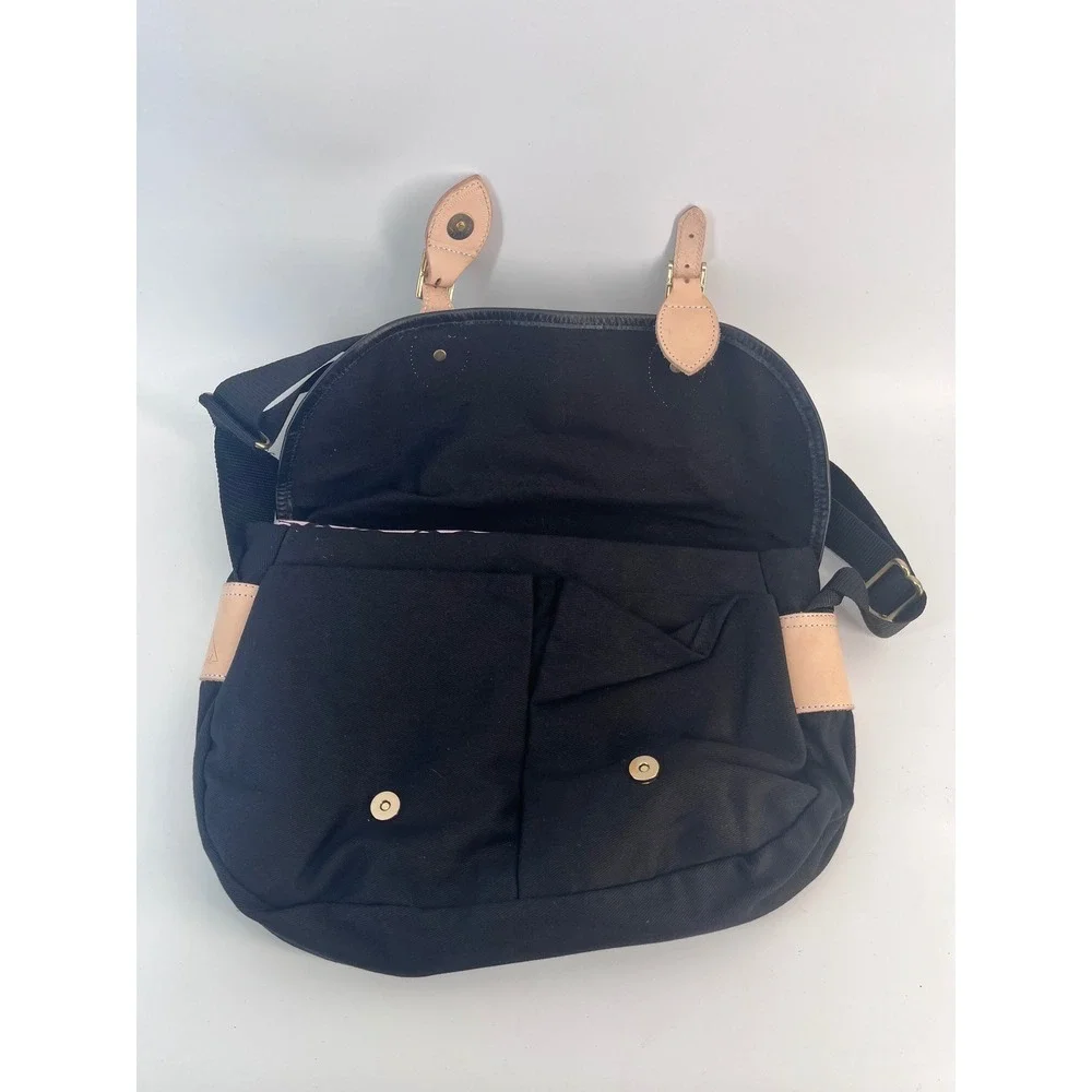 Black Canvas Messenger Bag with Leather Trim and Pink Wave Lining Satchel